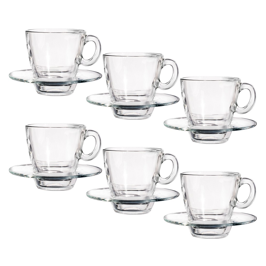 Pasabahce Aqua Teeglas-Set 12 teilig 215ml - 6 Tassen mit Untertassen Henkelglas