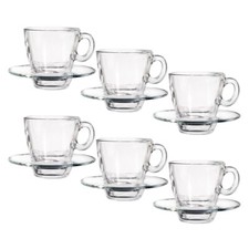 Pasabahce Aqua Teeglas-Set 12 teilig 215ml - 6 Tassen mit Untertassen Henkelglas