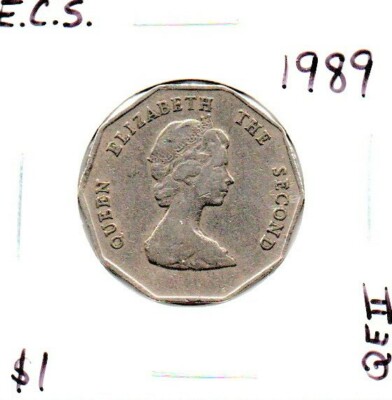 East Caribbean States 1989 One Dollar Ship Coin Queen Elizabeth II