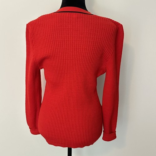 80s Vintage Italy Worldly Things Red Wool Cardigan Sweater Logo Womens Size 10 - Picture 6 of 10