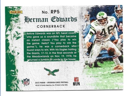 Herman Edwards 2015 Panini Gridiron Kings Royal Performances #RP5 Eagles - 第 2/2 張圖片