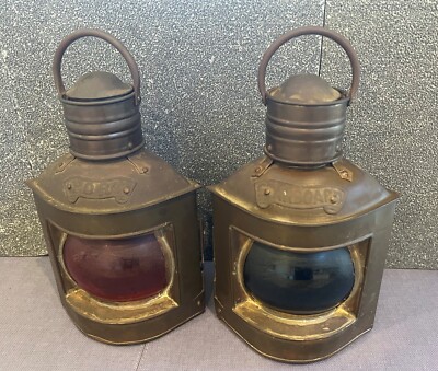 2 Vintage Nautical Brass Ship Lanterns Kerosene Port & Starboard