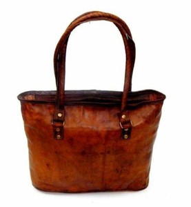 Tote Shoulder Bag Women's Vintage Real Brown Leather Handmade Work Purse