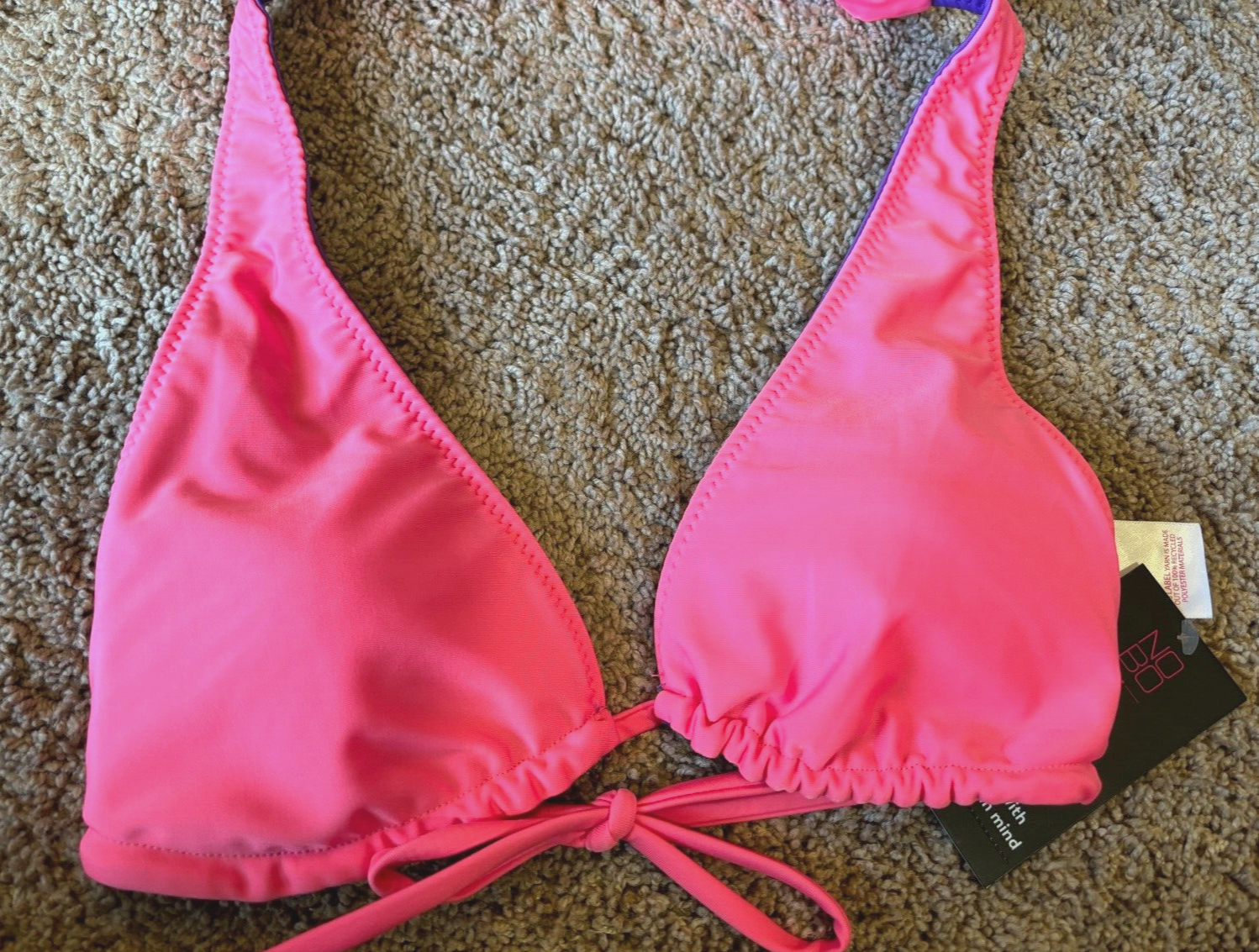 Womens Bikini Top Swim Suit Reversible 2 Colors Pink & Purple Size S 3