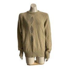 Vtg 90s Knitworks Wool Angora Mix Jumper Sz L 12-14 Beaded Round Neck Soft Camel