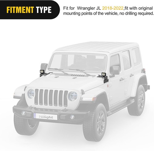Nilight 2PCS Cowl Pillar Windshield Mounting Brackets for 2018-2022 Wrangler - Picture 2 of 8