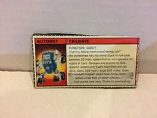 1986 Hasbro Takara Transformers G1 Accessory - Tailgate Tech Spec Bio Card
