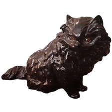 Vintage Shafford Black Persian Cat Figurine Ceramic 6"