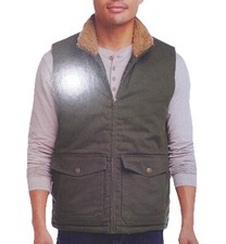 WP WEATHERPROOF Men's Sherpa Collar Full-Zip Workwear Vest Olive green