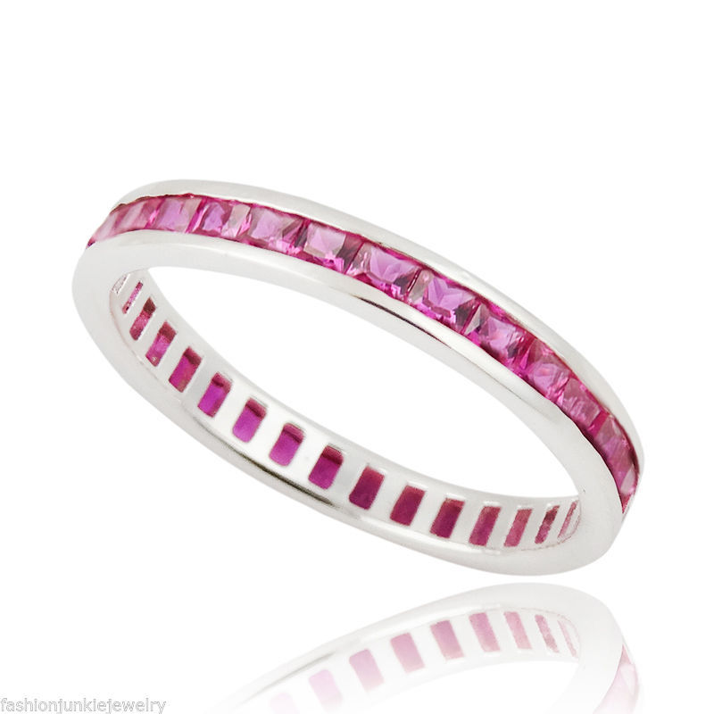 Sterling Silver Eternity Style October Birthstone Ring with Pink