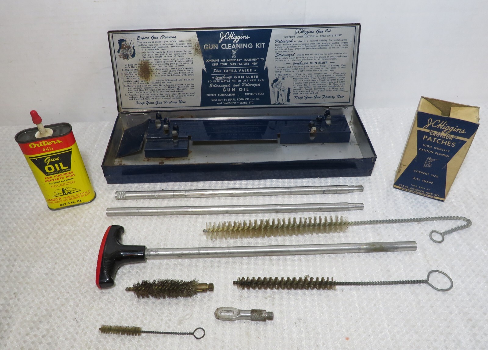 Vintage JC Higgins Gun Cleaning Kit No 710 in Metal Case Sears Roebuck