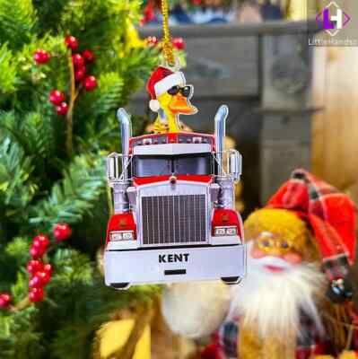 Personalized Truck Driver Christmas Ornament, Trucker Funny Duck With Santa Hat
