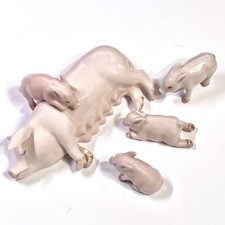 Miniature Family of 5 Ceramic Pig Piglets Family Figurines Glossy New