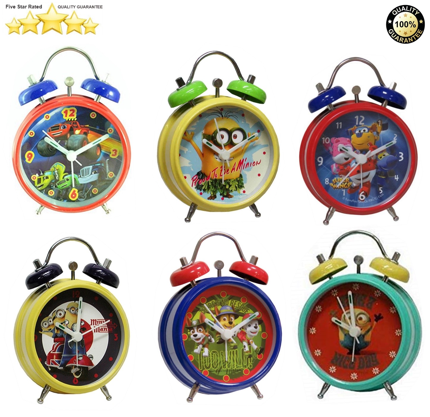 Character Mini Twin Bell Alarm Clocks Paw Patrol, Minions, Blaze, Super