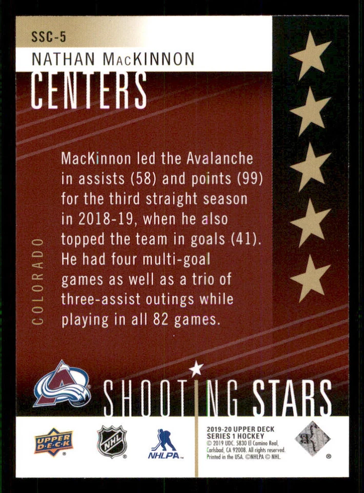 2019-20 Upper Deck Shooting Stars Centers Red #SSC5 Nathan MacKinnon - Image 2 of 2