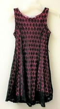 PICK CRUSH FUCHSIA PINK LINING WITH BLACK LACE,NET SLEEVELESS DRESS-16