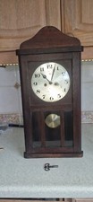 vintage 1930's art deco period silver faced pendulum wall clock/ bevelled glass