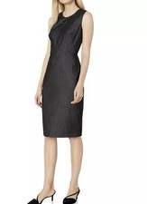 CALVIN KLEIN Women's Sleeveless Sheath Dress Front Zipper Black Denim Size 2