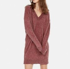 $75 NWT Express Womens V Neck Mauve Knit Sweater Dress Size S Oversized