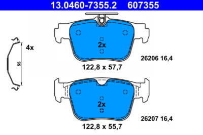 ATE 13.0460-7355.2 Bremsbelagsatz, Scheibenbremse für AUDI,CUPRA,SKODA,VW