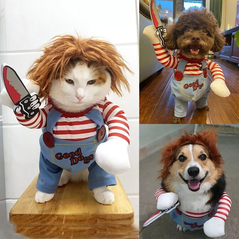 Pet Dog Halloween Clothes Dogs Holding A Knife Costumes Funny Cosplay  Apparel