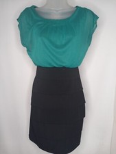 Sweet Storm Bodycon Dress Size Small Stretch Pleated Sheer Sleeve Green Black