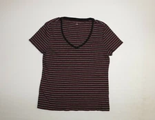 Tommy Hilfiger Striped Short Sleeve V Neck Shirt Womens Xlarge Multicolor Used