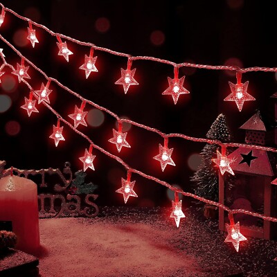 Red Star String Lights 100 LED 39FT Christmas Lights, 30V UL Plug Waterproof Twi