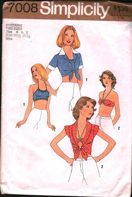 7008 Simplicity Vintage SEWING Pattern Misses 1970s Halter Top Blouse Bra Top 8