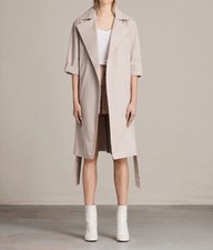 Allsaints Luna Stitch Twill Mac Belted Coat M 10-12
