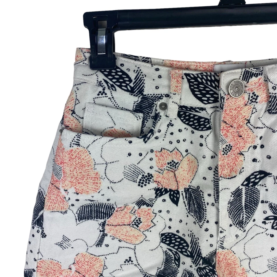 Pantalones Cortos BDG Mamá Floral Blanco Rosa Negro Para Mujer Talla 24 Denim Tiro Alto Puños Foto 3 de 4