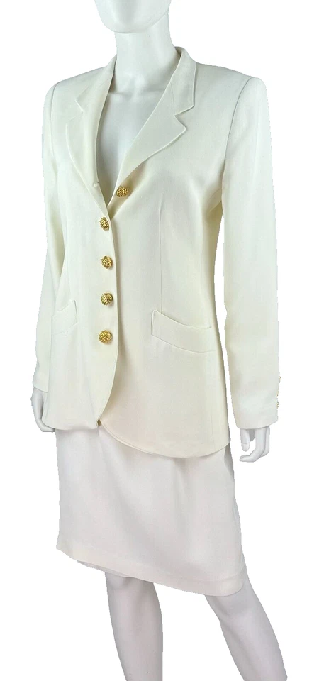 Valentino 6 US 42 IT M Ivory Silk 2 Pc Skirt Suit Blazer Jacket Coat Lined AS IS - Image 3 of 4