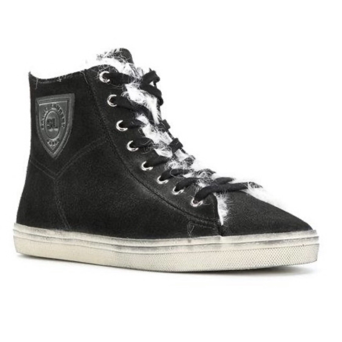 Sneaker alta Saint Laurent Rivington logo nero scamosciato e pelliccia IT 37 5 US 7 5