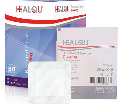 Medicazione isola di garza bordata HEALQU - numero 50, 2" x 2" sterile singolarmente con