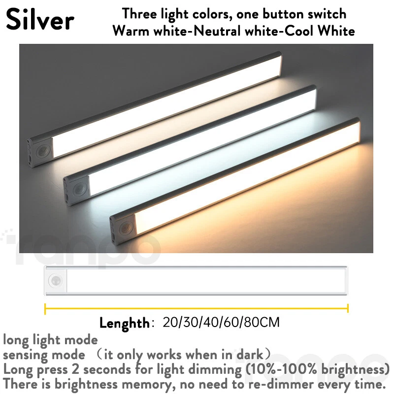LED Regulable Sensor Movimiento Bajo Armario Luz Recargable Magnético Lámpara - Imagen 3 de 4