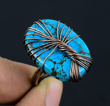 Tibetan Turquoise Handmade Gemstone Copper Wire Wrap Tree of Life Ring Jewelry