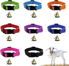 8 Pack Goat Collar with Bell, Sheep Collars with Bell, Grazing Copper Bells and