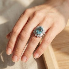 Pristine Sea Blue Aquamarine Oval 4.95Ct 925 Sterling Silver White Gold Rings