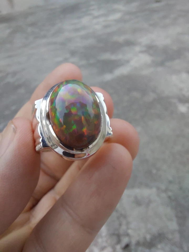 Anillo de plata 925 natural de 10 quilates con piedras preciosas de origen épico ópalo marrón para hombres y mujeres Foto 4 de 4
