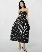 Oscar de la Renta Black Strapless Jacquard Midi Dress Size 2
