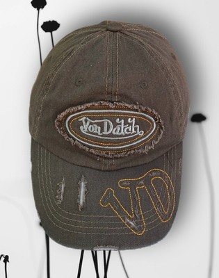 Von Dutch Cap RARE Vintage With Torn Elements Big Logo Hat Snapback Y2K khaki
