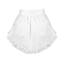 White Apron Costume, Womens Waist Apron with Pockets