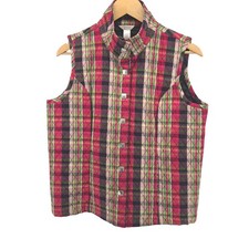 Christopher Banks Quilted Plaid Vest Sz M Snap Front Outdoor Heritage Preppy