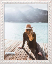 International Designs 8X10 Inch Beaded Tabletop and Wall Picture Frame Whitewash