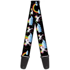 Buckle-Down Guitar Strap Unicorns Rainbows Stars Black 2 Inches Wide