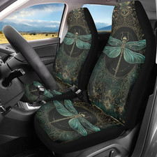 Dragonfly Print Car Seat Covers for Women Men, 2 Piece Boho Flowers Print Bucket