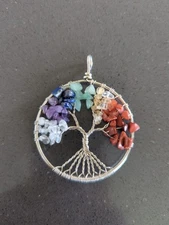 Multi Gemstone Tree Pendant NO CHAIN Silver Tone Tree Of Life F18