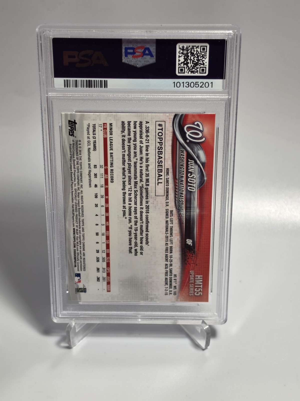 2018 Topps Chrome Update #HMT55 Juan Soto RC Rookie PSA 10 GEM Nationals view 2