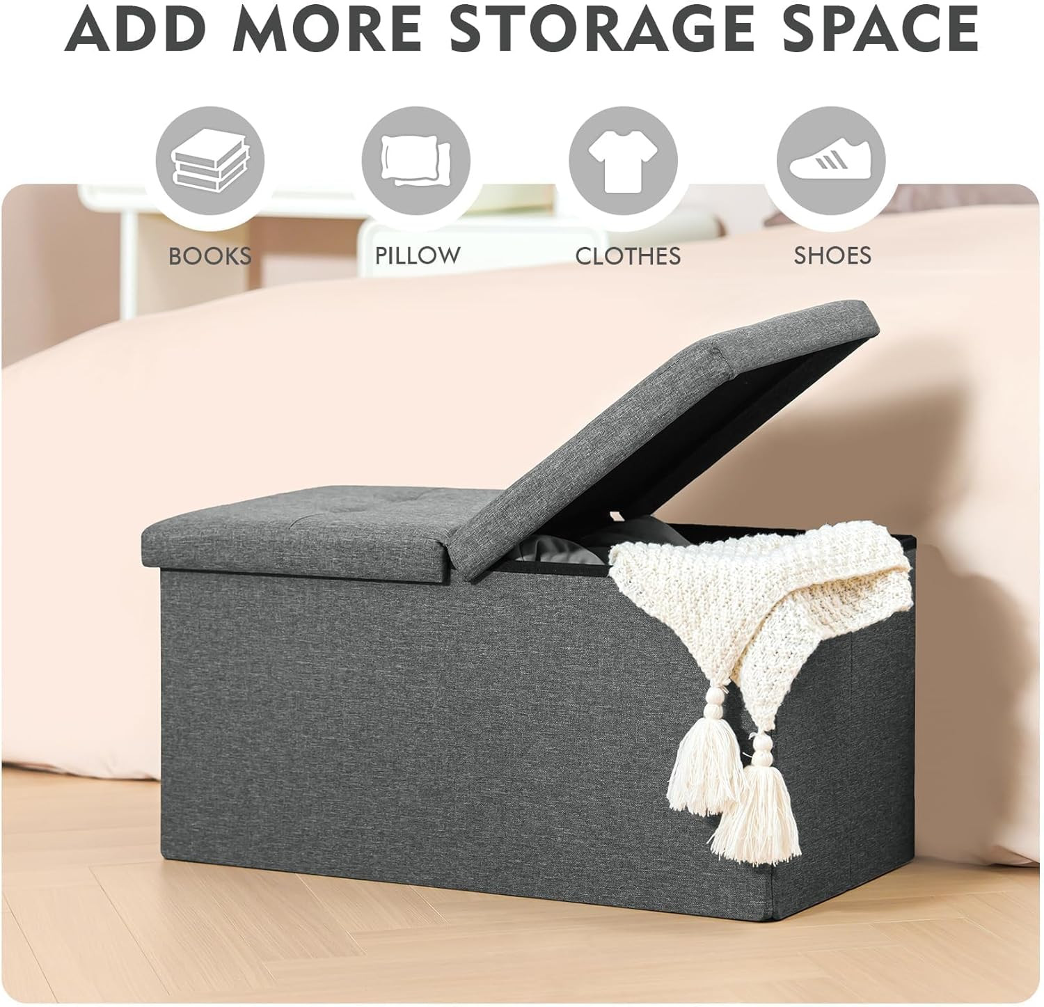 Storage Ottoman with Flipping Lids, Ottoman Bench Footrest Seat, Linen 30"X15"X1