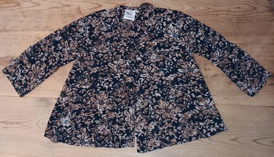 Vtg Reds Threads Swing Jacket Women M Black Brown Floral Chinese Knot Neck Rayon